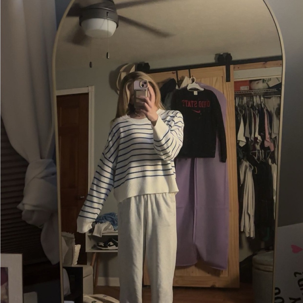 White and Blue Striped Sweater